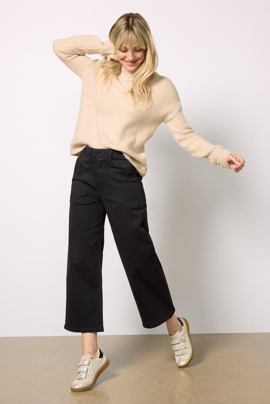 Pistola Sophia Wide Leg Black Utility Crop Jeans Women’s Size 33 NEW $148